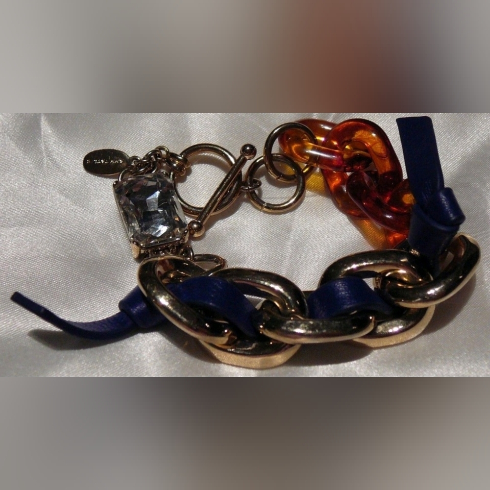 Ann Taylor Large Link  Tortoiseshell & Leather Bracelet
